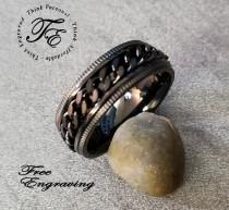wedding photo - Men's Black Chain Spinner Promise Ring Custom Engraved
