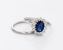 wedding photo - 1 carat Sapphire wedding set white gild 14k -Engagement Ring-wedding band set-Vintage style diamond ring