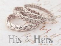 wedding photo - His & Her Promise Rings, His And Hers Wedding Bands, Sterling Silver Promise Rings For Couples, Braided Wedding Band, Matching Wedding Bands