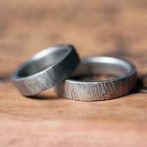 wedding photo - Rustic wedding ring set, silver bark rings, wedding band set, ethical wedding, matching wedding band sets, recycled silver, made to order