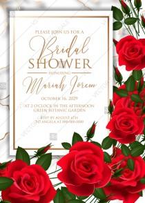 wedding photo -  Bridal shower invitation Red rose wedding marble background card template PDF 5x7 in editor