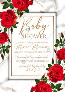 wedding photo -  Baby shower wedding invitation Red rose marble background card template PDF 5x7 in PDF download