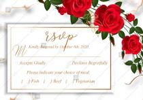wedding photo -  RSVP wedding invitation Red rose marble background card template PDF 5x3.5 in PDF editor