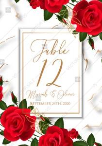 wedding photo -  Table place card Wedding invitation Red rose marble background template PDF 3.5x5 in instant maker