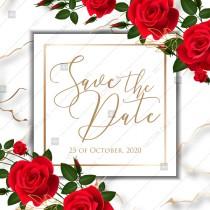 wedding photo -  Save the date wedding invitation red rose marble background card template PDF 5.25x5.25 in online editor