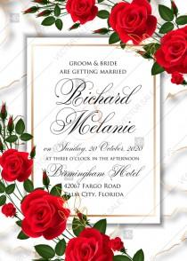 wedding photo -  Wedding invitation Red rose marble background card template PDF 5x7 in online maker