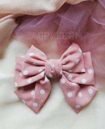 wedding photo -  blush hair bow, french barrette, Polka Dot Barrette Oversize Style Hair Clips,Lolita Party, Hair Bow Rockabilly, pink and white hair bow