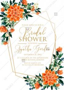 wedding photo -  Bridal shower wedding invitation peach peonies, sakura, blooming in Chinese style PDF 5x7 in customizable template