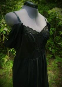 Black vintage slip dress with silk chiffon and drape sleeves, black bridesmaid dress wedding photo - Black vintage slip dress with silk chiffon and drape sleeves, black bridesmaid dress