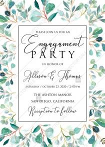 wedding photo -  Engagement party Greenery wedding invitation set watercolor herbal background PDF 5x7 in customize online