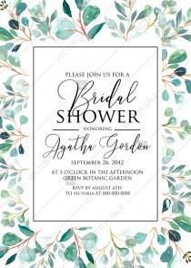 wedding photo -  Bridal shower Greenery wedding invitation set watercolor herbal background PDF 5x7 in invitation editor