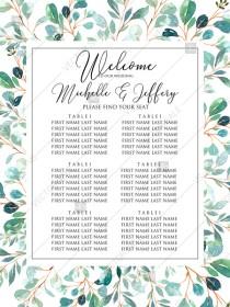 wedding photo -  Seating chart Greenery wedding invitation set watercolor herbal background PDF 18x24 in edit template