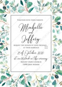 wedding photo -  Greenery wedding invitation set watercolor herbal background PDF 5x7 in