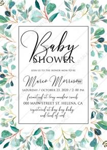 wedding photo -  Baby shower Greenery wedding invitation set watercolor herbal background PDF 5x7 in invitation maker