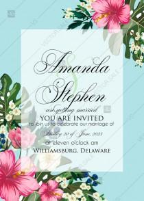 wedding photo -  Hibiscus wedding invitation card template blue background