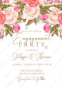 wedding photo -  Engagement party wedding invitation set pink garden peony rose greenery PDF 5x7 in invitation editor