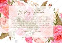 wedding photo -  Wedding details card invitation set pink garden peony rose greenery PDF 5x7 in online editor