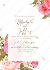 wedding photo -  Wedding invitation set printable template pink garden peony rose greenery PDF 5x7 in wedding invitation maker