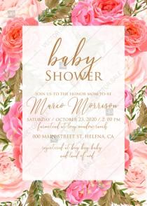 wedding photo -  Baby shower wedding invitation set pink garden peony rose greenery PDF 5x7 in