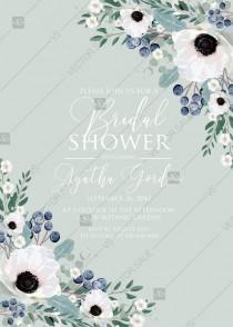 wedding photo -  Bridal shower wedding invitation set white anemone menthol greenery berry PDF 5x7 in invitation maker
