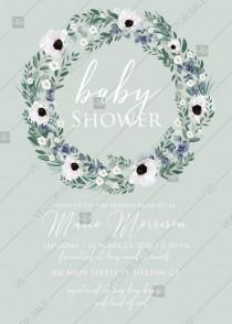 wedding photo -  Baby shower wedding invitation set white anemone menthol greenery berry PDF 5x7 in