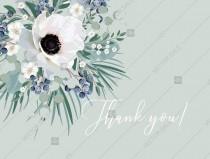 wedding photo -  Thank you card wedding invitation set white anemone menthol greenery berry PDF 5.6x4.25 in online editor