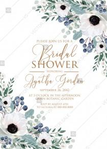 wedding photo -  White anemone bridal shower greenery wedding invitation set menthol greenery berry PDF 5x7 in create online