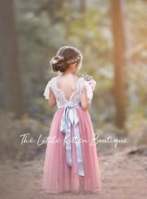 Flower girl dress, dusty rose flower girl dress, lace flower girl dresses, white flower girl, tulle flower girl, Special occasion dress wedding photo - Flower girl dress, dusty rose flower girl dress, lace flower girl dresses, white flower girl, tulle flower girl, Special occasion dress
