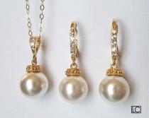 White Pearl Gold Bridal Jewelry Set, Swarovski 10mm Pearl Earrings&Necklace Set, Bridal Bridesmaid Jewelry Bridal Party Gift Wedding Jewelry wedding photo - White Pearl Gold Bridal Jewelry Set, Swarovski 10mm Pearl Earrings&Necklace Set, Bridal Bridesmaid Jewelry Bridal Party Gift Wedding Jewelry