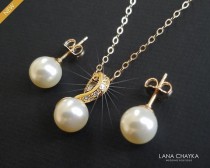 Pearl Gold Bridal Jewelry Set, Wedding Earrings&Necklace Set, Swarovski Ivory Pearl Gold Set, Bridal Jewelry, Wedding Jewelry, Prom Jewelry wedding photo - Pearl Gold Bridal Jewelry Set, Wedding Earrings&Necklace Set, Swarovski Ivory Pearl Gold Set, Bridal Jewelry, Wedding Jewelry, Prom Jewelry