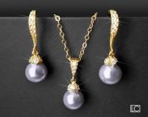 Lavender Pearl Gold Jewelry Set, Swarovski 8mm Pearl Earrings&Necklace Set, Lilac Pearl Bridal Jewelry Set, Lavender Pearl Wedding Jewelry wedding photo - Lavender Pearl Gold Jewelry Set, Swarovski 8mm Pearl Earrings&Necklace Set, Lilac Pearl Bridal Jewelry Set, Lavender Pearl Wedding Jewelry