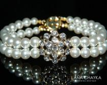 White Pearl Bridal Bracelet, Pearl Cuff Bracelet, Swarovski Pearl Gold Bracelet, Wedding Pearl Bracelet, Bridal Jewelry, Pearl Gold Bracelet wedding photo - White Pearl Bridal Bracelet, Pearl Cuff Bracelet, Swarovski Pearl Gold Bracelet, Wedding Pearl Bracelet, Bridal Jewelry, Pearl Gold Bracelet