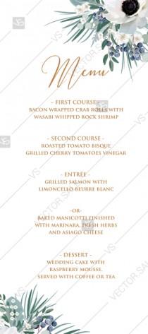 wedding photo -  Menu design wedding invitation set white anemone menthol greenery berry PDF 4x9 in PDF maker