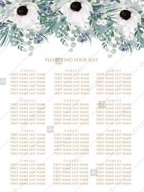 wedding photo -  Seating chart wedding invitation set white anemone menthol greenery berry PDF 12x24 in PDF download