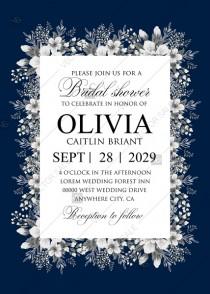 wedding photo -  Bridal shower white anemone navy blue background wedding invitation set PDF 5x7 in invitation maker