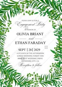 wedding photo -  Greenery engagement party wedding invitation set watercolor herbal design PDF 5x7 in edit template