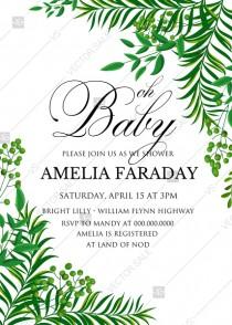 wedding photo -  Greenery baby shower wedding invitation set watercolor herbal design PDF 5x7 in edit online
