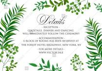 wedding photo -  Greenery wedding details card invitation set watercolor herbal design PDF 5x3.5 in personalized invitation