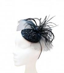 wedding photo -  Black fascinator with bow and feathers, TRP-002