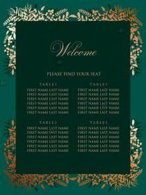 wedding photo -  Greenery herbal gold foliage emerald green wedding invitation set seating chart welcome card template PDF 18x24 in maker