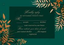 wedding photo -  Greenery herbal gold foliage emerald green wedding invitation set rsvp card template PDF 5x3.5 in editor