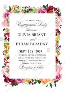 wedding photo -  Watercolor pink marsala peony wedding invitation set engagement party PDF 5x7 in personalized invitation