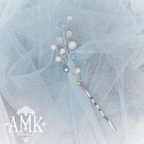 wedding photo -  Bobby pins with beads, Bridal silver Bobby Pins, Set of 3 Hair Pins, Bridal Hair Accessory, blue Hair Piece Bridesmaid, blue bobby pins