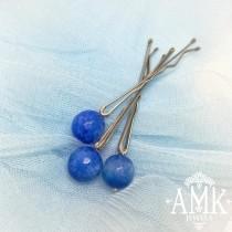 wedding photo -  Blue bobby pins, bridesmaid blue hair pins, something blue, blue hair accessory for bridesmaid, blue hair pins, royal blue hair accessory,
