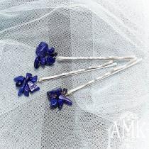 wedding photo -  Small hair pieces with lazurit can be a small accent of your hairstyle. ⠀ ▶️ Hair pins - #amkjewelshairpins ▶️ Blue color - #amkjewelsblue ▶️ Bobby pins - #amkjewelsbobby ▶️ Natural stones - #amkjewelsstones ⠀ 