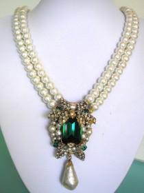 wedding photo -  Vintage Signed Vendome Emerald And Pearl Necklace