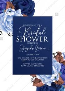 Bridal shower wedding invitation set navy blue peony anemone PDF 5x7 in customizable template wedding photo - Bridal shower wedding invitation set navy blue peony anemone PDF 5x7 in customizable template