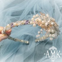 wedding photo -  Crystal wedding tiara, white and pink headband, bridal headband, crystal headband for bride, lilac headband, white bridal headpiece