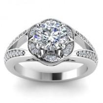 wedding photo -  1.64 ct Round cut White moissanite 925 silver halo split shank wedding ring - Buy Best Quality Moissanite in India