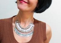 wedding photo -  Stunning Silver Boho Chic Collar Necklace with Turquoise Gypsy Statement Dangle Necklace Ethnic Jewelry Fringe Silver Chokers Gift For Her